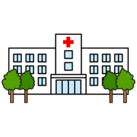 Hospital with standing trees