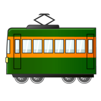 橙色和绿色电车