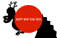 New Year's card of Hinomaru and dragon silhouette