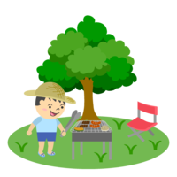 Boy barbecuing