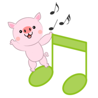 Musical notes and cute pig