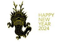 Golden line art dragon silhouette New Year's card