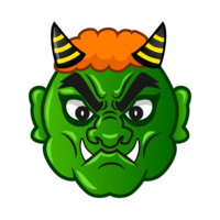 Scary green demon's face