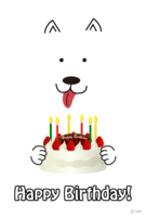 Birthday card of dog with birthday cake
