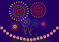 Summer festival fireworks and red lanterns