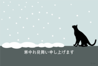 雪を見上げる猫の寒中見舞い