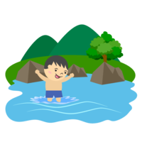 Boy swimming in the river