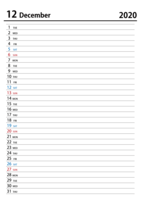 December 2020 schedule calendar