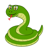 とぐろを巻いた緑色のヘビ