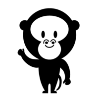 Black and white monkey character raising hands