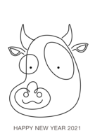 New Year's card of cow face of line art