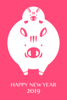 New Year's card of pink boar parent and child