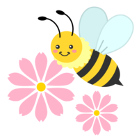 Cute bees and cosmos flowers