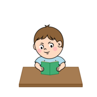 机で本を読む男の子