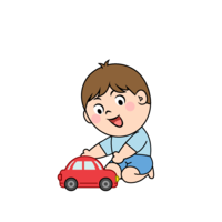 Boy playing with a miniature car