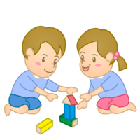Cute kindergarten children playing with blocks
