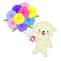 Cute sheep presenting a bouquet
