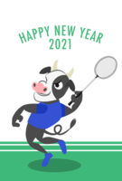 New Year's card of cow to badminton