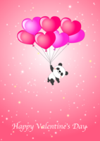 Valentine's Day with heart balloons and cute pandas
