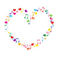 Colorful hearts and heart marks of musical notes