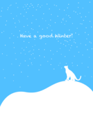 Snowy white cat silhouette winter greeting postcard
