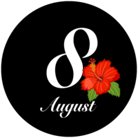 Black circular hibiscus and August characters