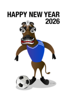 New Year's card of horse playing soccer