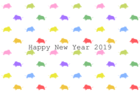 New Year's card with colorful boar pattern
