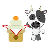 Kagami mochi and cow
