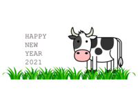 New Year's card of cute cow character
