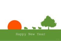 New Year's card of the first sunrise and sheep