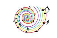 Musical notes that spread in a colorful swirl