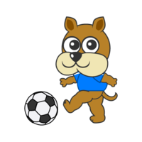 Dog character playing soccer