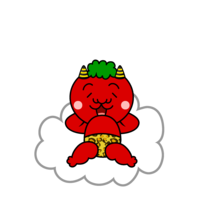 Red demon character sleeping on the clouds