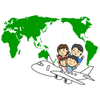 Family travel abroad by plane