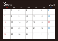 2021年3月的黑色日历