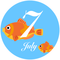 Circular tropical fish and July characters