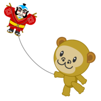 Monkey character flying a kite