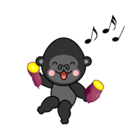 Gorilla character eating sweet potato