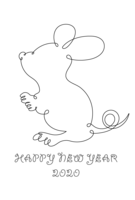 New Year's card of cute mouse line art