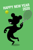 New Year's card of mouse silhouette playing tennis