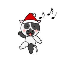 Cow character in Santa hat