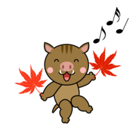 Wild boar character hunting autumn leaves
