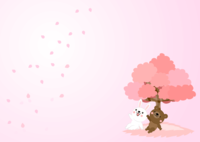 Wallpaper of rabbit and bear to see cherry blossoms