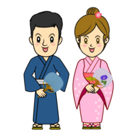 Men and women in yukata