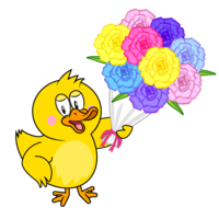 Duck character giving a bouquet