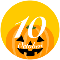 Large circular Halloween pumpkin and October characters