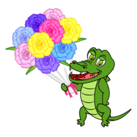 Crocodile with a bouquet
