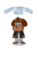 New Year's card of dog character with crested hakama