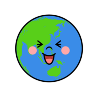 Earth character with a big laugh